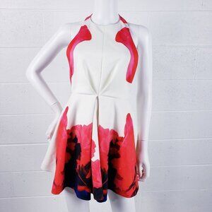 Keepsake Ivory Print Mini Dress Floral Backless Sleeveless Women's Size XS